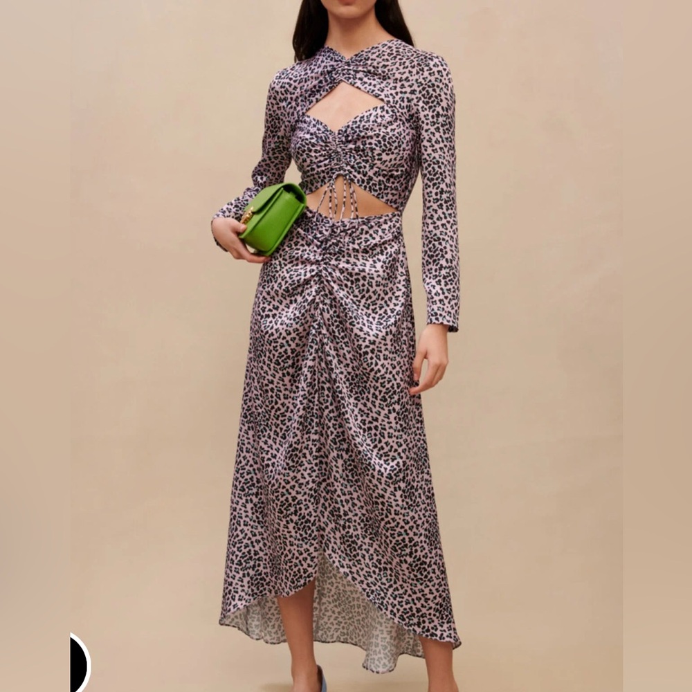NWT- Maje Leopard Long satiny cut-out dress Size FR38, US 6 , Medium